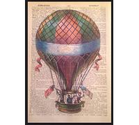 Parksmoonprints Steampunk Vintage Hot Air Balloon Print Dictionary Page Wall Art Picture Quirky