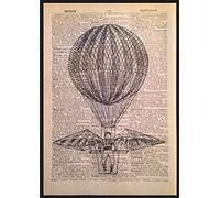 Parksmoonprints Steampunk Vintage Hot Air Balloon Print Dictionary Page Wall Art Picture Quirky