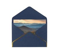 Parkway Mountains Printed Pearl Paper Greeting Card, Blue - Folded Blank Cards with Gold Trim for Weddings, Birthdays, Christmas