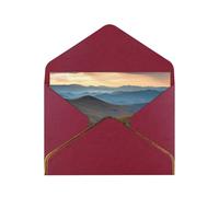Parkway Mountains Printed Pearl Paper Greeting Card, Dark Red - Folded Blank Cards with Gold Trim for Weddings, Birthdays, Christmas