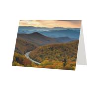 Parkway Mountains Printed Pearl Paper Greeting Card, White - Folded Blank Cards with Gold Trim for Weddings, Birthdays, Christmas