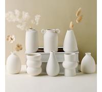 Parlamain Set of 8 White Ceramic Bud Vases for Flowers, Pampas Grass Small Vases for Farmhouse Boho Decor, Decorative Vases for Centerpiece, Wedding Decoration, Home and Office, Room and Table Decor