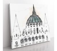 Parliament Building in Budapest in Abstract Modern Canvas Wall Art Print Ready to Hang, Framed Picture for Living Room Bedroom Home Office Décor, 50x50 cm (20x20 Inch)