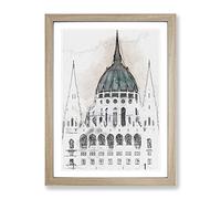 Parliament Building In Budapest In Abstract Modern Framed Wall Art Print, Ready to Hang Picture for Living Room Bedroom Home Office Décor, Oak A3 (34 x 46 cm)