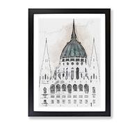 Parliament Building In Budapest In Abstract Modern Framed Wall Art Print, Ready to Hang Picture for Living Room Bedroom Home Office Décor, Black A4 (34 x 25 cm)