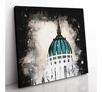 Parliament Building in Budapest Paint Splash Modern Canvas Wall Art Print Ready to Hang, Framed Picture for Living Room Bedroom Home Office Décor, 50x50 cm (20x20 Inch)