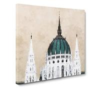 Parliament Building in Budapest Painting Modern Canvas Wall Art Print Ready to Hang, Framed Picture for Living Room Bedroom Home Office Décor, 20x20 Inch (50x50 cm)