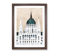 Parliament Building In Budapest Painting Modern Framed Wall Art Print, Ready to Hang Picture for Living Room Bedroom Home Office Décor, Walnut A4 (34 x 25 cm)