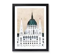 Parliament Building In Budapest Painting Modern Framed Wall Art Print, Ready to Hang Picture for Living Room Bedroom Home Office Décor, Black A3 (34 x 46 cm)