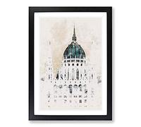 Parliament Building in Budapest Watercolour Framed Print | A2 Black Framed Wall Art | Ready to Hang | Modern Cityscape Picture | Living Room Bedroom Lounge Office