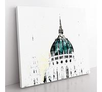 Parliament Building in Budapest Watercolour Modern Canvas Wall Art Print Ready to Hang, Framed Picture for Living Room Bedroom Home Office Décor, 35x35 cm (14x14 Inch)
