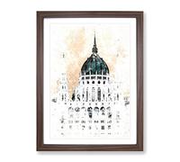 Parliament Building In Budapest Watercolour Modern Framed Wall Art Print, Ready to Hang Picture for Living Room Bedroom Home Office Décor, Walnut A4 (34 x 25 cm)