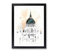 Parliament Building In Budapest Watercolour Modern Framed Wall Art Print, Ready to Hang Picture for Living Room Bedroom Home Office Décor, Black A2 (64 x 46 cm)