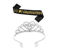 Parliky 1 set Graduation Sash Crown Set Premium Satin Headdress for Graduates for Graduation Party Decorations Comfortable Stylish Props for Celebrating Achievements