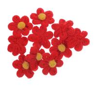 Parliky 10pcs Red Mini Yarn Flower Applique Patches Decorative Floral Sew Patches for DIY Clothes Bags Hats Shoes Repair Embellishments Craft Accessories