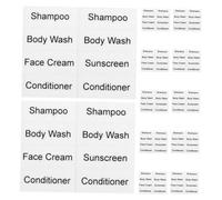 Parliky 12 Sheets Self Adhesive Bathroom Labels for Skincare Bottles Toiletries Stickers with Clear Black Text Easy to Use Organizing Tags for Shampoo Lotion and Travel Containers