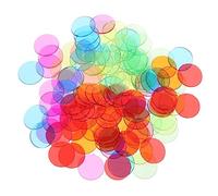 Parliky 120pcs Transparent Bingo Chips Plastic Markers for Bingo Supplies Math Counting Sorting Patterning Probability Learning Educational Game Tokens with Blue Yellow Green Purple Orange