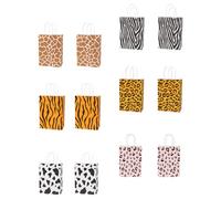 Parliky 12pcs Animal Print Kraft Paper Bags Set with Leopard, Zebra, Giraffe, Cow Patterns - Portable Treat Pouches for Party Favors, Candy, and Holiday Wrapping