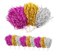 Parliky 12Pcs Cheerleader Pom Poms with Smooth Handles Bright Gold Silver Rose Red Colors Reusable Sports Event Props for Cheering Squad Accessories