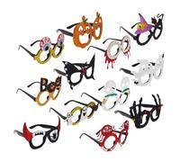 Parliky 12pcs Halloween Party Glasses Frames for Adults and Glitter Plastic Eyewear in Pumpkin Ghost Skull Shapes Spooky Photo Booth Props for Festive Group Fun and Creative Costume