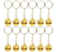Parliky 12pcs Mini Disco Ball Keychain Set with Gold Accents Retro Mirror Ball Party Accessories for Themed Events Halloween Party Favors Car Decor Versatile Keyrings