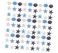 Parliky 150pcs Ocean Wood Cutouts Mini Seashells and DIY Crafts Lightweight Wooden Embellishments for Coastal Decoration Blue White Natural Elements for Home Wall Art