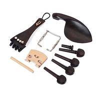 Parliky 15pcs Ebony Violin Accessories Set with Tailpiece, Chinrest, Endpin, Tail Gut, and Pegs - Complete Violin Fittings for String Instrument Maintenance in Black