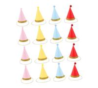 Parliky 16pcs Pet Birthday Party Hats Cone for Small Dogs and Cats Reusable Mini Animal Celebration Caps with Pom Poms Easy to Wear for Puppies Kittens and Stuffed Animals