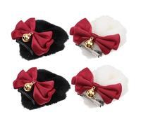 Parliky 2 Pairs Lovely Plush Bowknot Bear Ear Hairpins with Metal Bells Cute Cosplay Headdress for Women Adorable Hair Accessories for Halloween Costume Party and Daily Wear