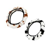 Parliky 2 Pcs Plush Cow Print Steering Wheel Covers Universal Car Wheel Protectors Soft Black White and Brown for Vehicle Interior