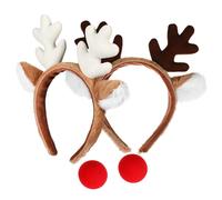 Parliky 2 Sets Christmas Reindeer Antler Headband and Red Nose Set Lightweight Comfortable Xmas Accessories for Women and Adults Festive Party Costume Headpiece for Holiday Gatherings and