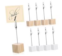 Parliky 20 Pcs Wooden Picture Clips with Stands Secure Table Card Holders in White and Natural Wood Stable Place Card and Menu Display for Home Office Hotel Party Decorations