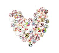 Parliky 200 Pcs Round Buttons Mixed Color Flower Print White Base Wooden Sewing Buttons for Crafting Knitting Crochet Decorative Clothing and DIY Needlework Accessories