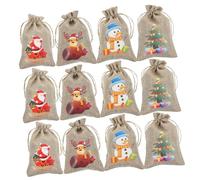 Parliky 24pcs Christmas Wrapping Bag Party Bags Candy Drawstring Favor Goodie Treat Linen