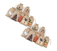 Parliky 24pcs Halloween Linen Drawstring Bags Reusable Party Treats Goodie Bags with Festive Printed Design for Candy Jewelry Gift Packing