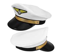 Parliky 2pcs Adjustable Airline Pilot Costume Hat Creative Captain Cap for Adults White Cosplay Flight Uniform Party Accessory for Halloween Masquerade Stage Performances