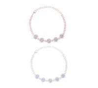Parliky 2pcs Adjustable Rhinestone Dog Collar Necklace Silver Rose Gold Cooperized Silver Pet Jewelry for Cats and Dogs Fashionable Bling Accessory for Parties and Daily Wear
