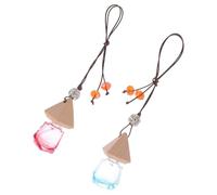 Parliky 2pcs Car Hanging Perfume Bottles Set, Colored Glass Aromatherapy Diffuser Pendant for Car Interior, Empty Refillable Scent Bottle in Sky Blue and Red for Vehicle Air Freshener