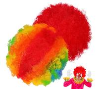 Parliky 2Pcs Clown Costume Wigs Set, Rainbow and Red Afro Wigs for Carnival Theme Party, Retro Style Pigtail Dress-Up Accessories for and Adults