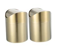 Parliky 2pcs Desktop Trash Can Desktop Garbage Container Small Trash Can with Lid Garbage Small Mini for Desk Table Top Container Golden Stainless Steel