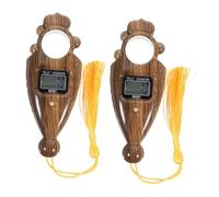 Parliky 2pcs Electronic Buddha Bead Counters with Large LED Display Portable Digital Finger Prayer Counters for Tibetan Meditation Stylish Wood Grain Design with Yellow Handle Rope