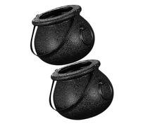 Parliky 2pcs Halloween Candy Jar Cauldron Container Halloween Candy Cauldron Holder Shape Pot Theme Spooky Bucket Indoor Enamel Sugar Hey Black Plastic