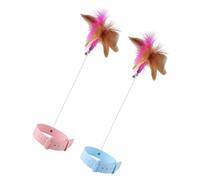 Parliky 2pcs Interactive Cat Collar for Indoor Cats Soft Plume Teaser Sticks Elastic Fun Plaything to Stimulate Hunting Instinct and Self-entertainment Pink Blue