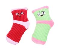 Parliky 2pcs Interactive Plush Dog Toys Squeaky Puppy Training Socks with Cute Expressions Durable Chew Toys for Indoor Play and Active Dogs Red Pink Green