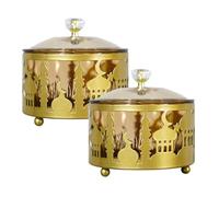 Parliky 2pcs Middle East Id-adhha Candy Boxes with Lid, Gold Dessert Serving Tray for Eid Snacks Storage and Home Party Decorations