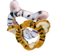 Parliky 2pcs Plush Tiger Ear Headbands for Women Wide Elastic Stretch Spa Hairbands for Makeup Face Washing Skincare Soft Hair Accessories in White and Yellow