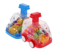 Parliky 2pcs Push Car Transparent Gear with Friction to Go Function Colorful Gears Educational Vehicle Montessori Blue Red