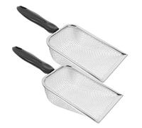 Parliky 2pcs Stainless Steel Beach Sand Filtering with Plastic Handle Mesh Scoop for Outdoor Sand Sifting Pets Litter Cleaning Multi Use Beach Tool for Adults