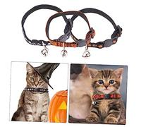 Parliky 3pcs Adjustable Cat Collar for Halloween Cute Pumpkin Skull and Web Designs with Bell for Pet Parties and Festive Occasions