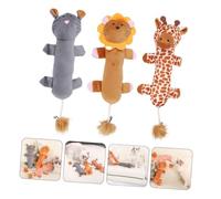 Parliky 3pcs Bite Resistant Cat Teething Plush Animal Doll for Dental Health Cleaning Teeth Stress Relief and Chew Training with Lion Giraffe and